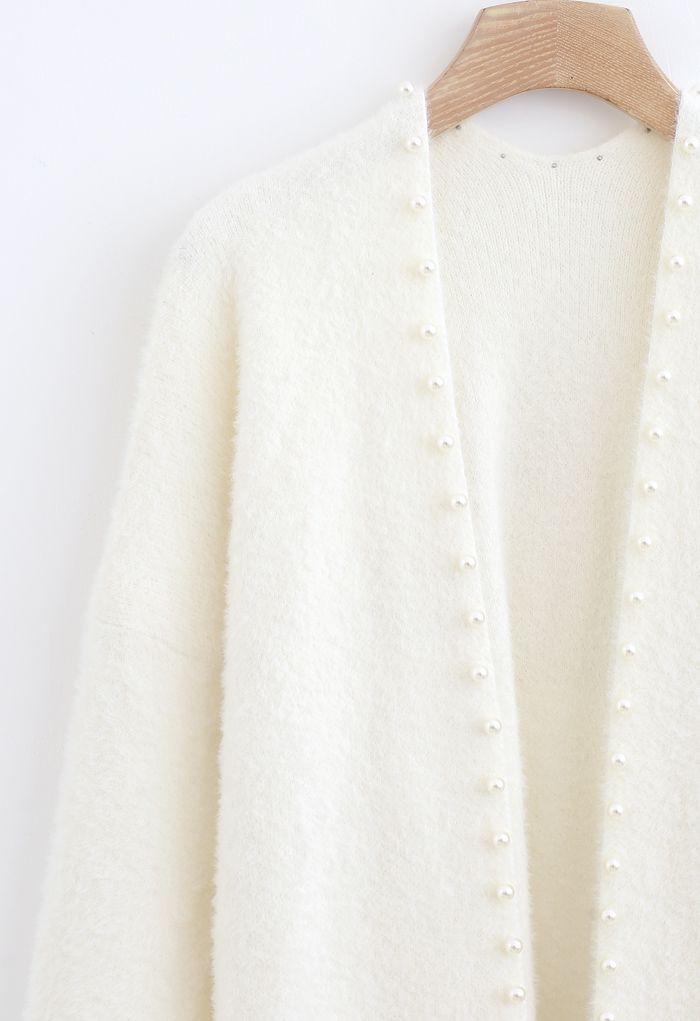 Comfy Fuzzy Pearl Edge Longline Knit Cardigan