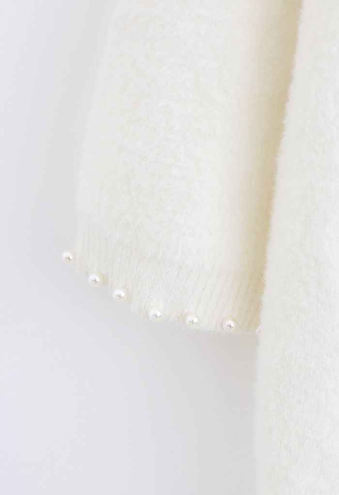 Comfy Fuzzy Pearl Edge Longline Knit Cardigan