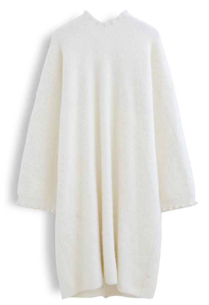 Comfy Fuzzy Pearl Edge Longline Knit Cardigan