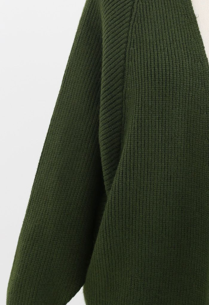 Batwing Ribbed Knit Longline Cardigan in Green