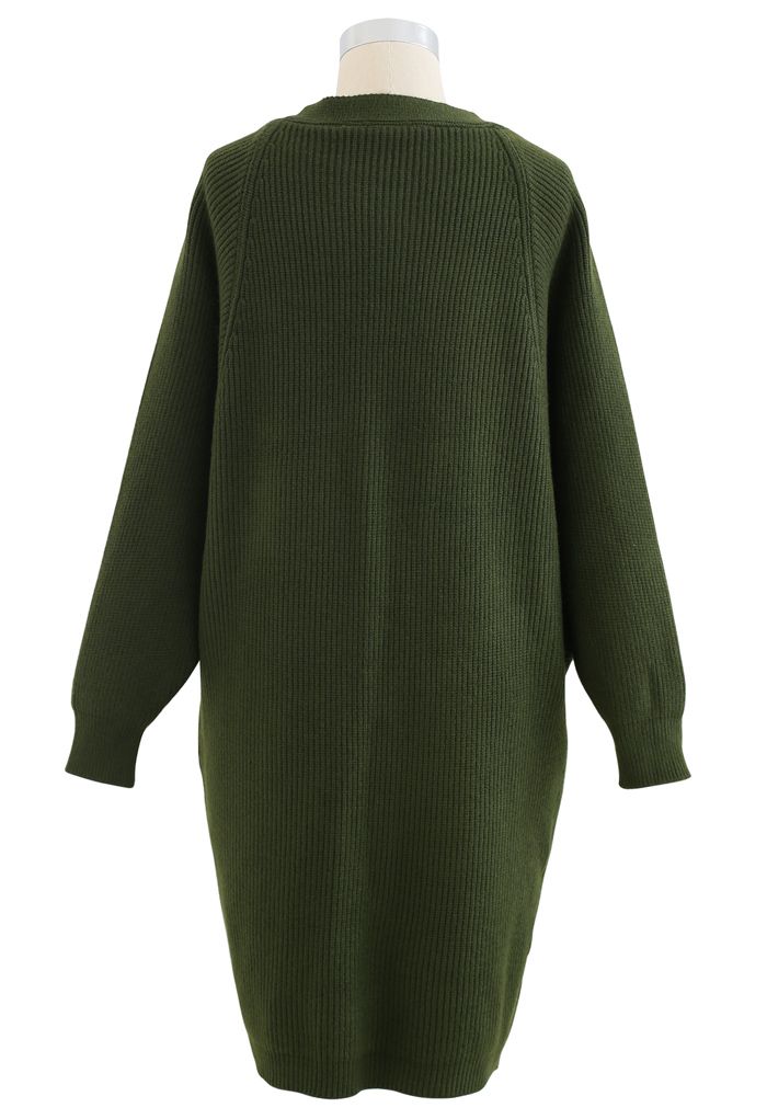 Batwing Ribbed Knit Longline Cardigan in Green