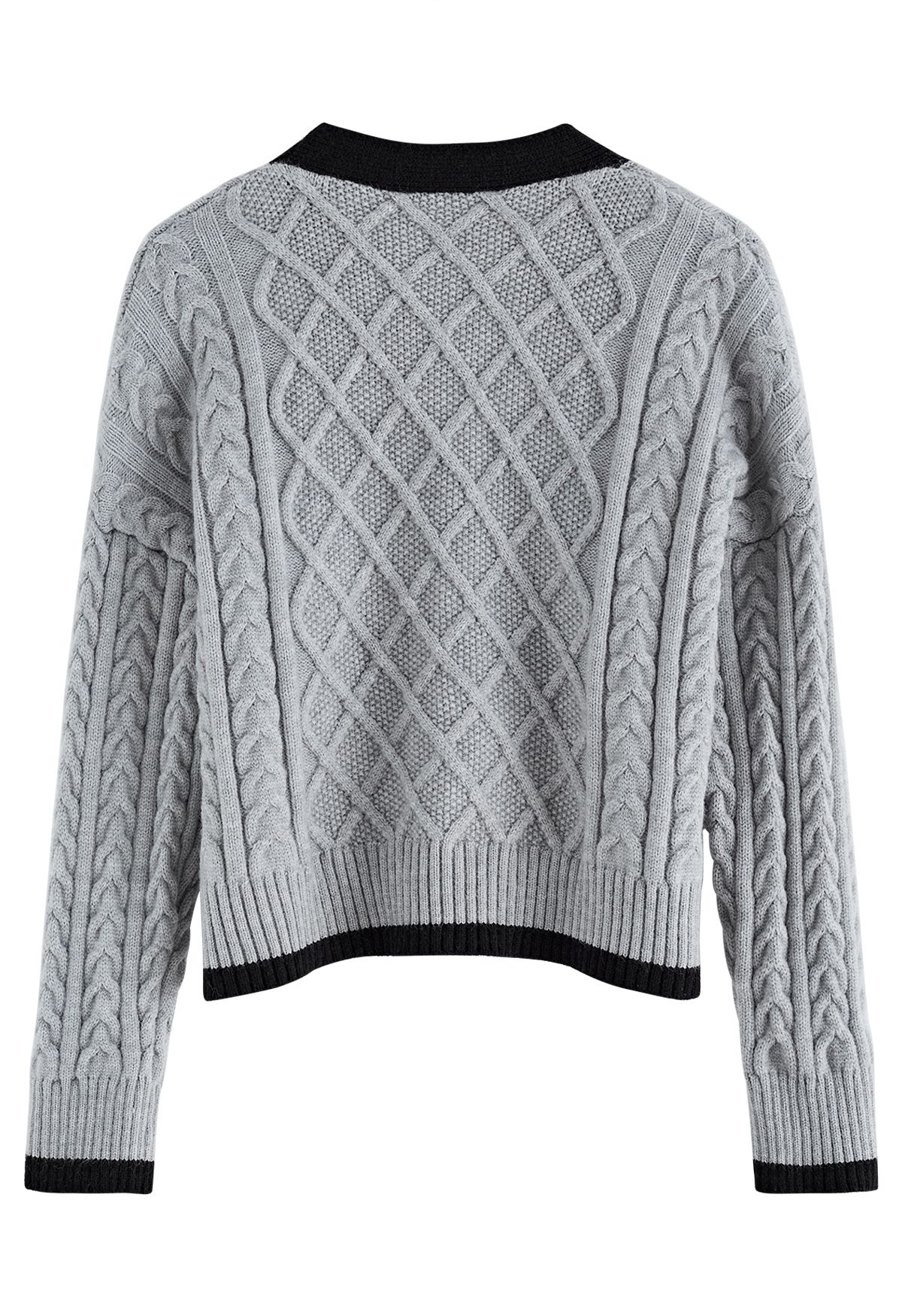 Braid Diamond Cropped Knit Cardigan in Grey