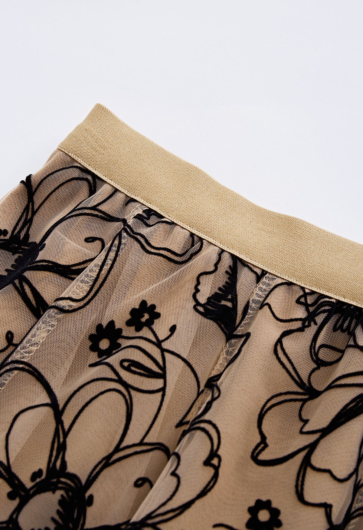 Velvet Flower Blossom Mesh Tulle Skirt in Caramel