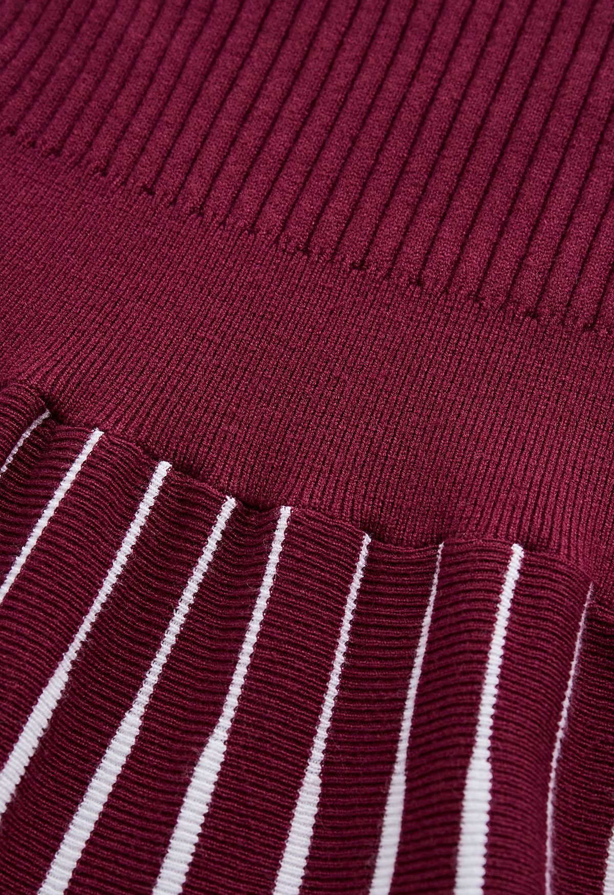 Stripe Print Turtleneck Knit Midi Dress in Burgundy