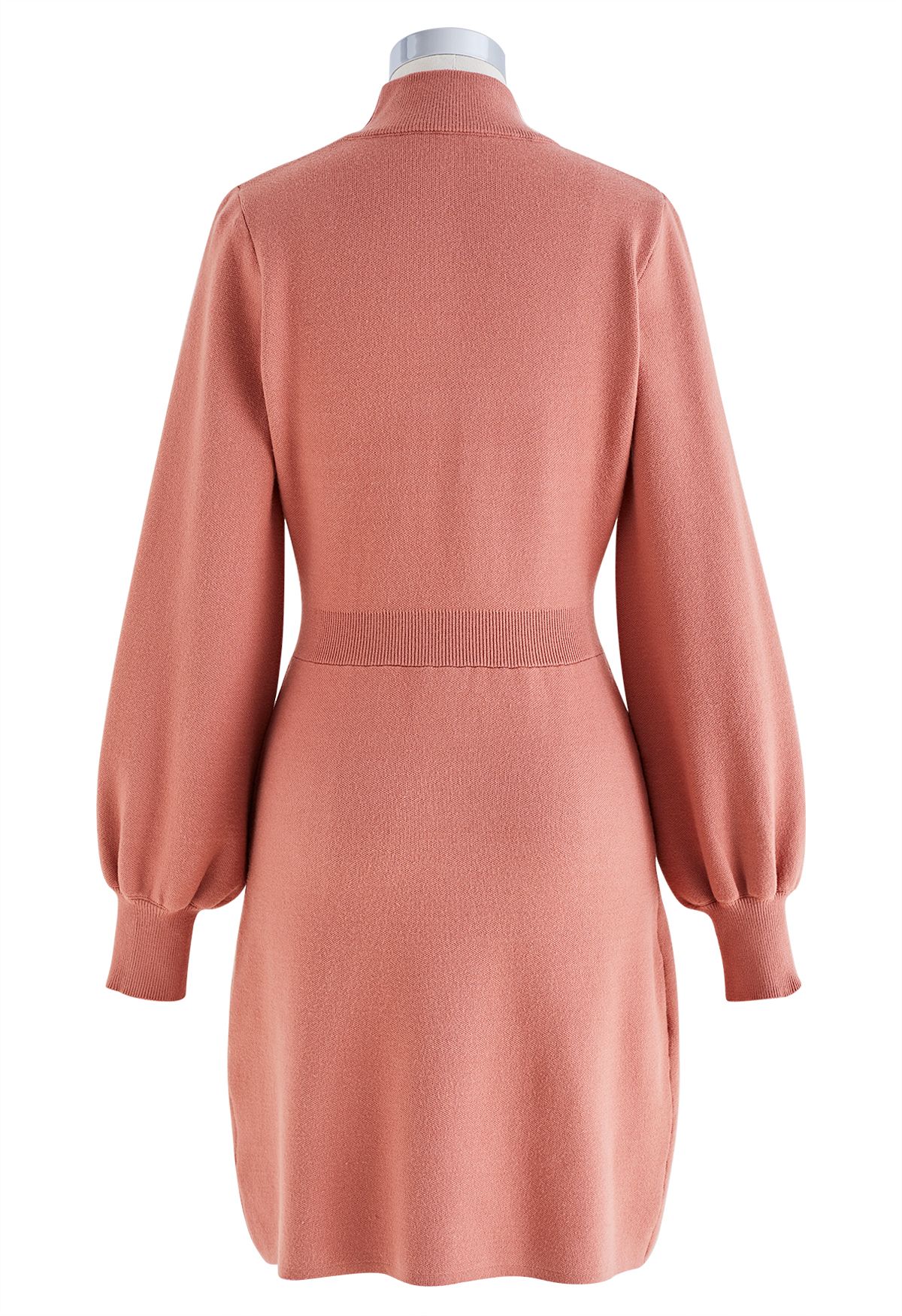 Mock Neck Cross Hem Knit Midi Dress in Coral