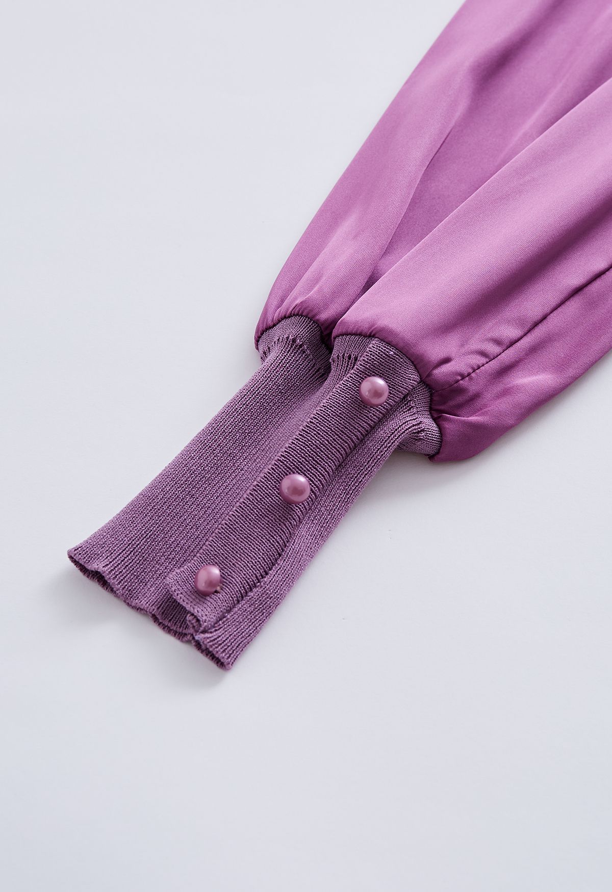 Mock Neck Satin Spliced Knit Top in Violet