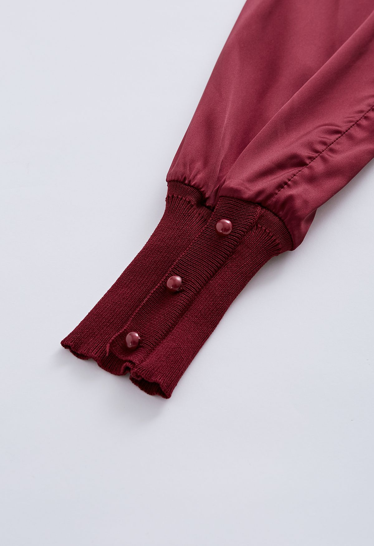 Mock Neck Satin Spliced Knit Top in Burgundy