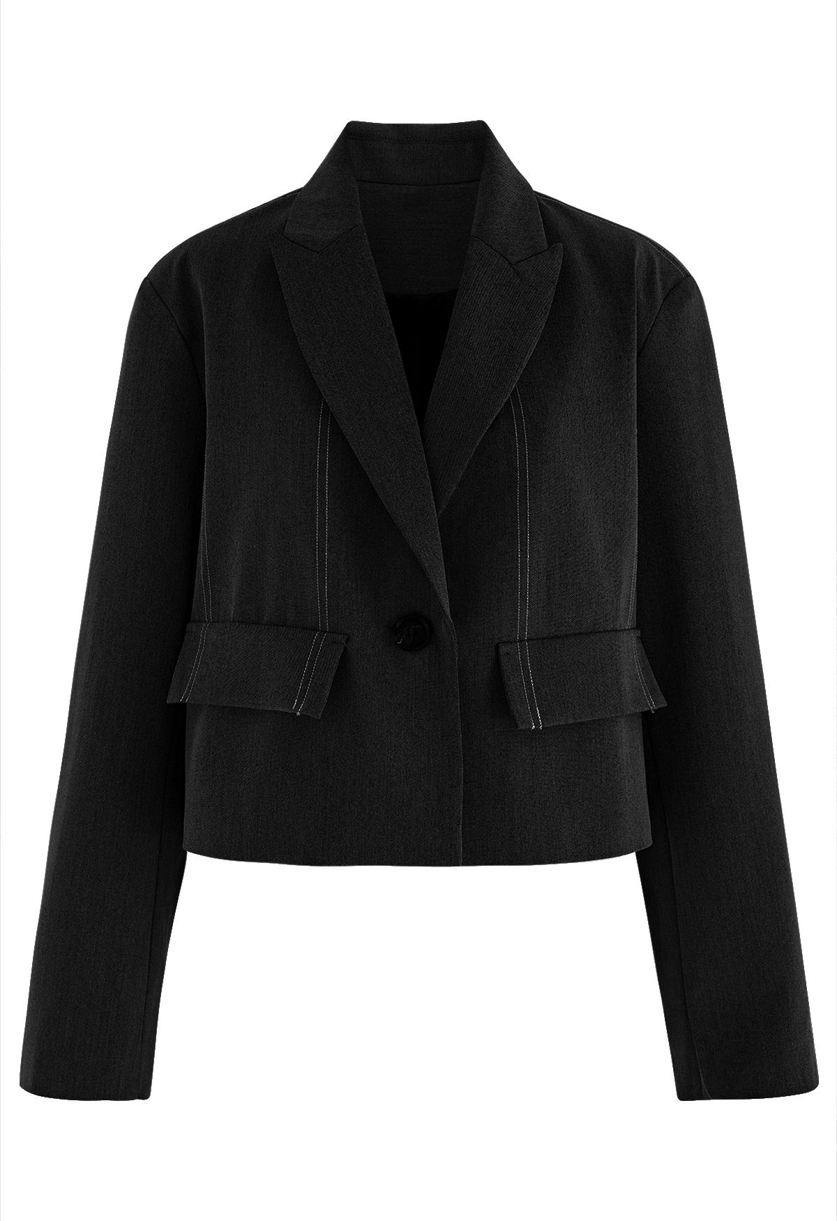 Peaked Lapel Flap Pocket Cropped Blazer in Black