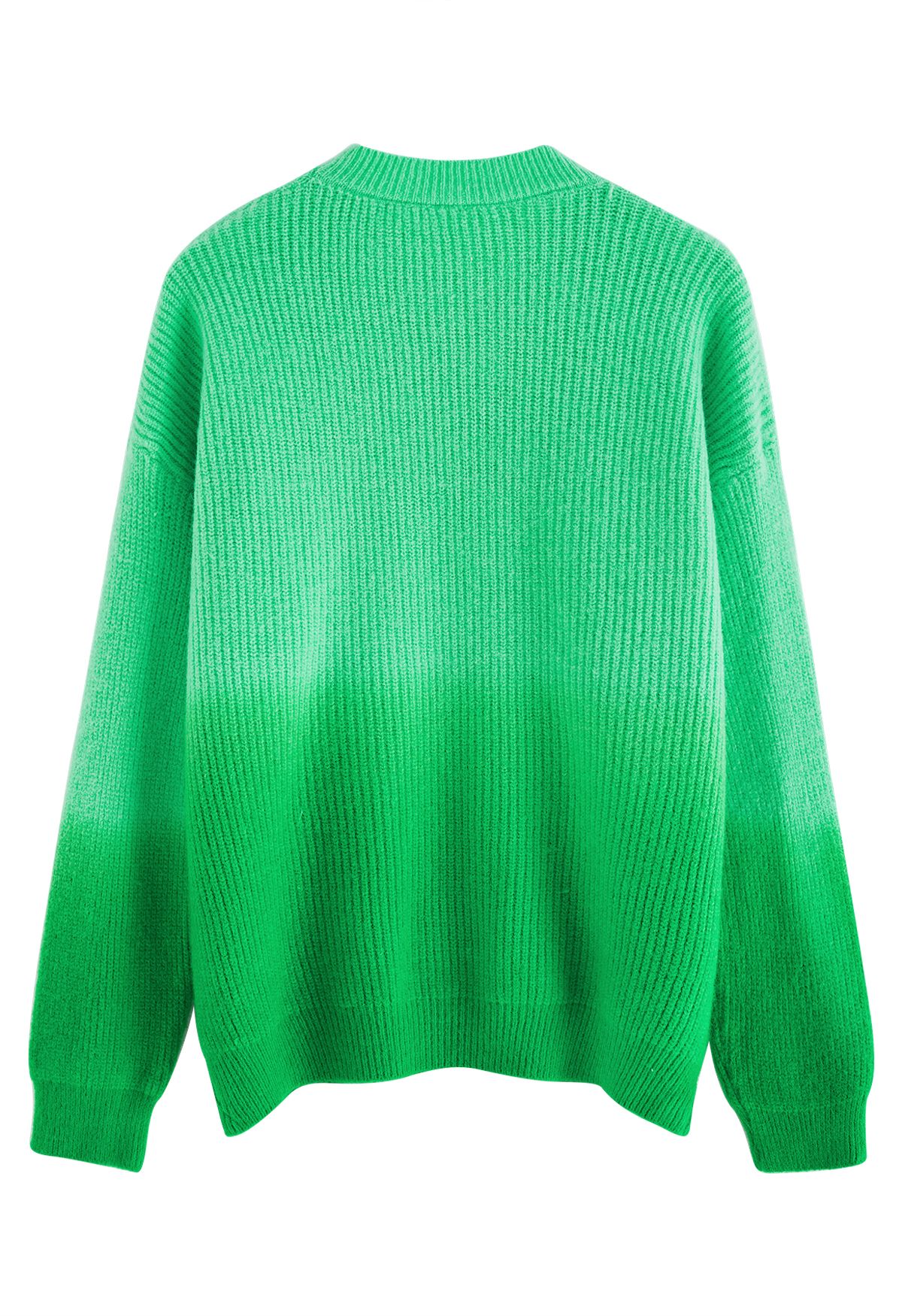 Ombre Round Neck Rib Knit Sweater in Green