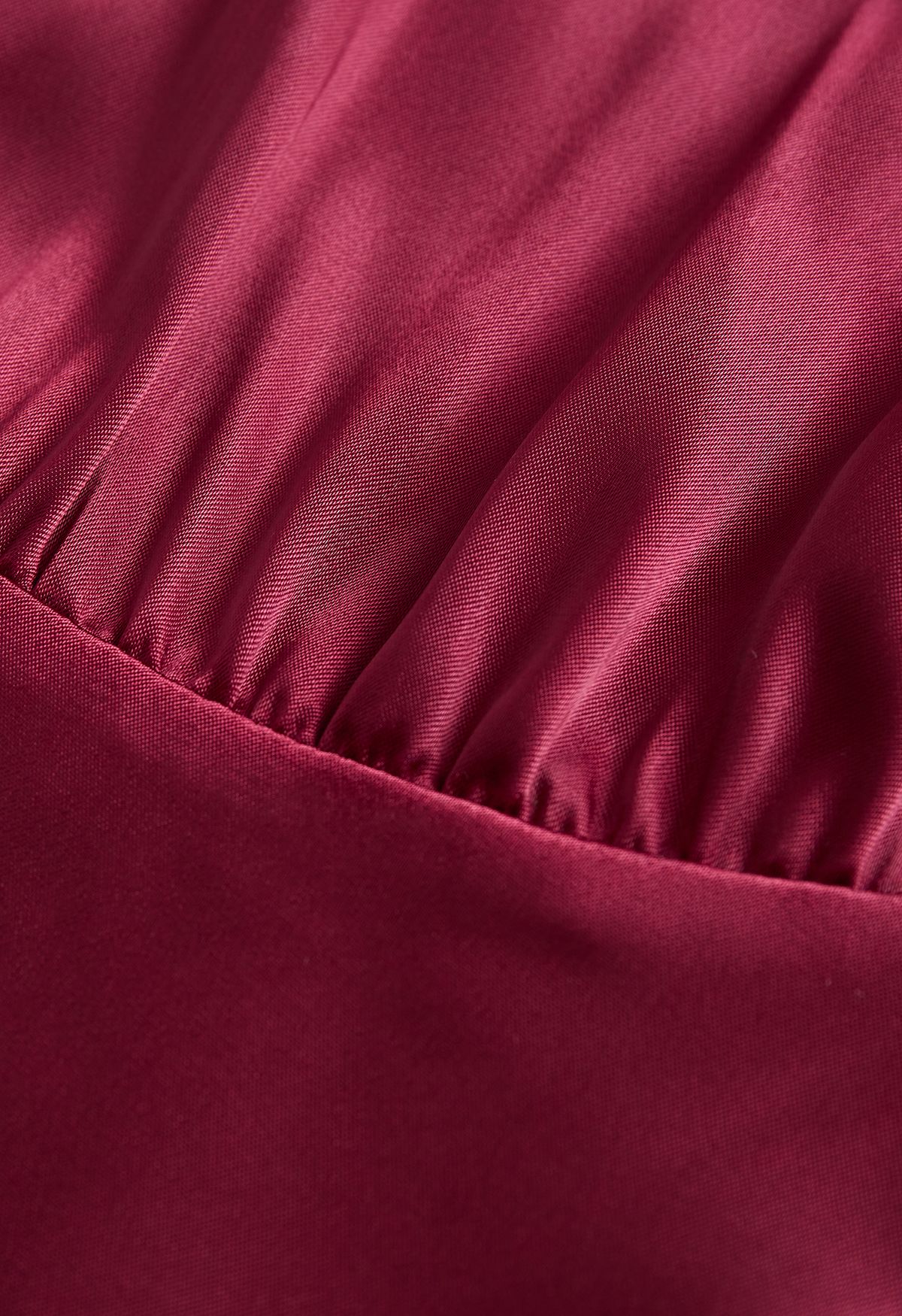 Puff Sleeves Button Up Satin Midi Dress in Burgundy