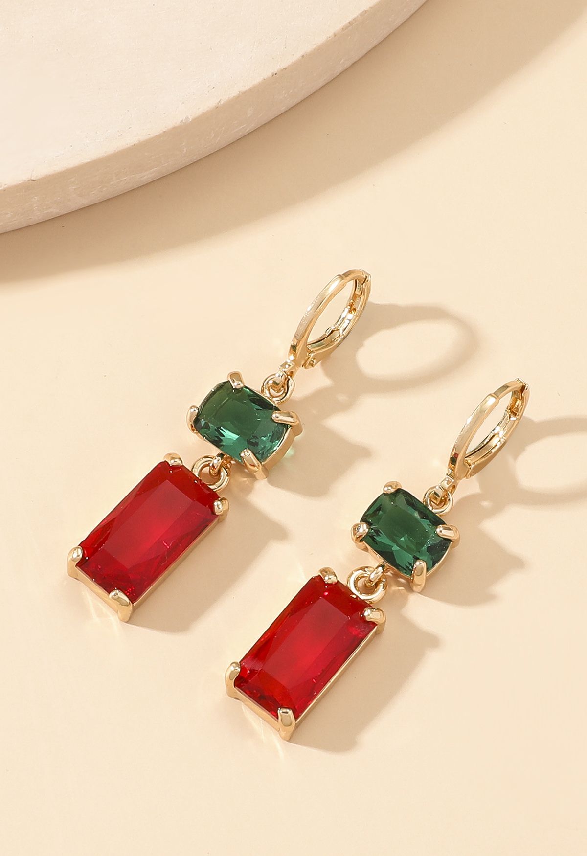 Emerald Cut Two-Tone Crystal Drop Earrings