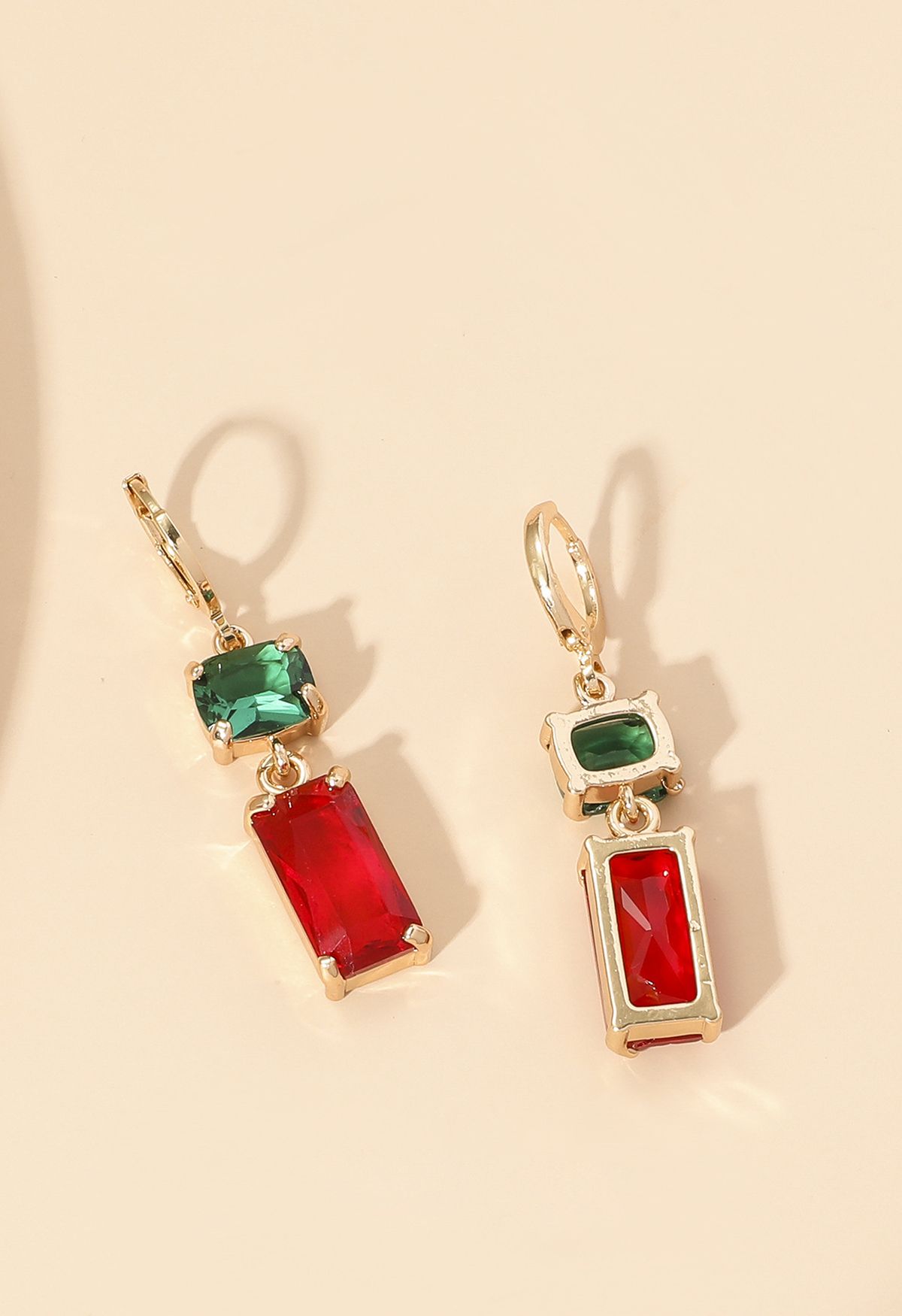 Emerald Cut Two-Tone Crystal Drop Earrings