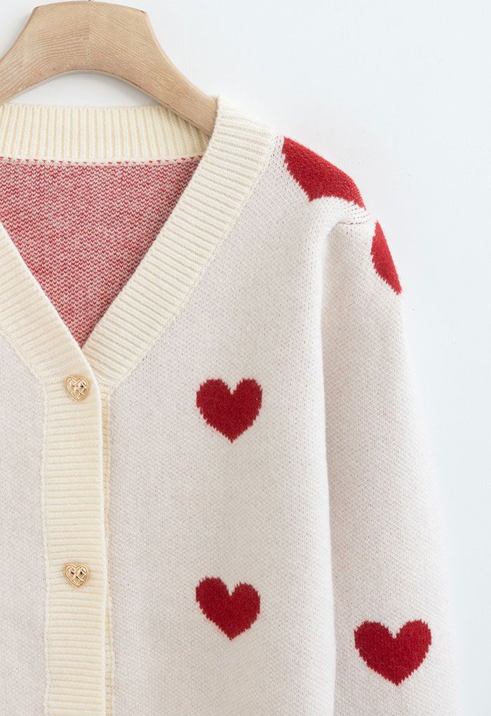 Soft Heart Cropped Knit Cardigan in Ivory