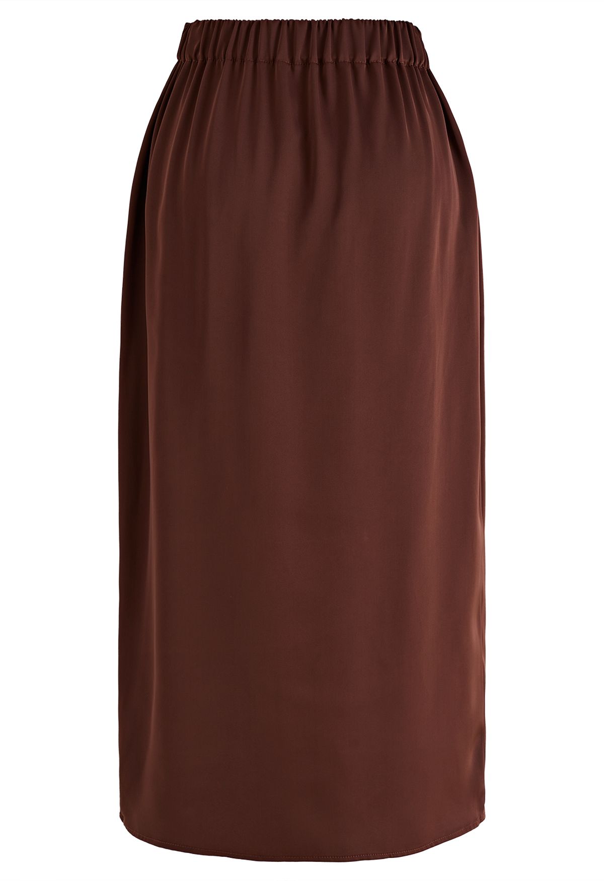 Front Slit Satin Midi Skirt in Burgundy