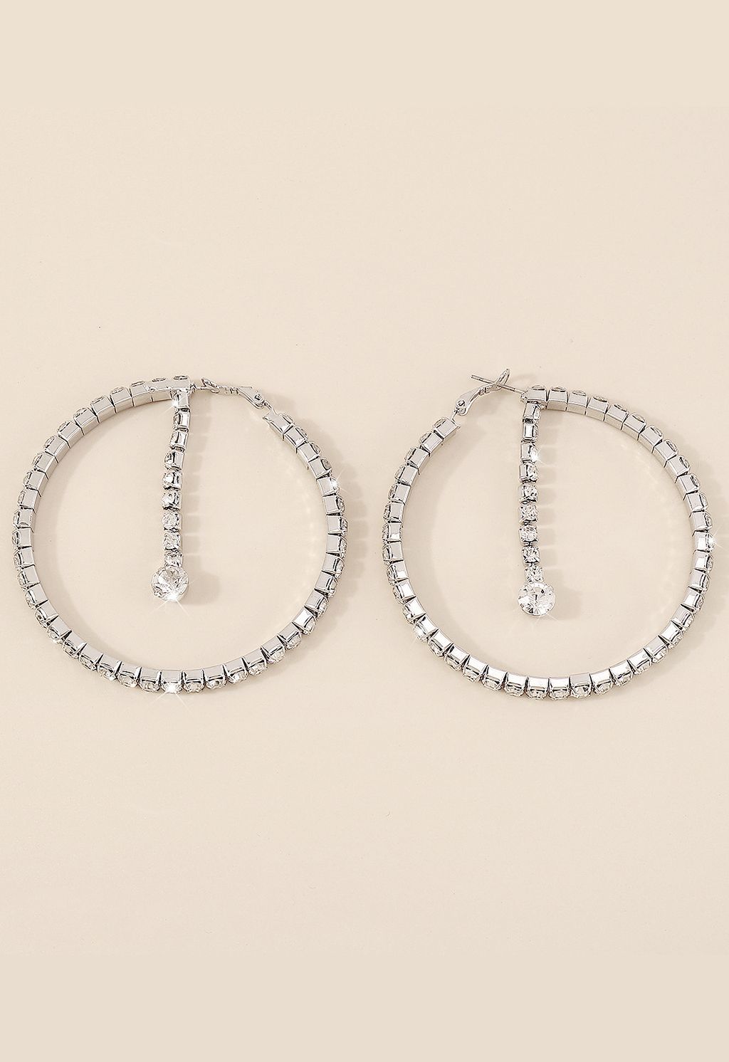 Diamond Trim Circle Hoop Earrings in Silver