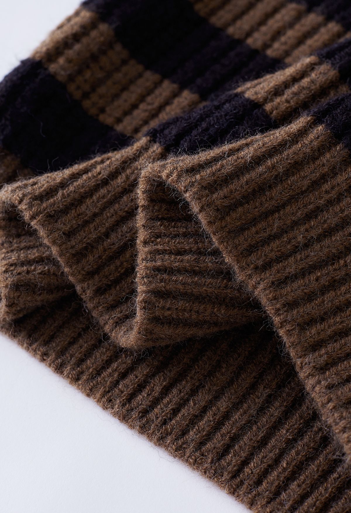 Detachable Scarf Striped Knit Sweater in Brown