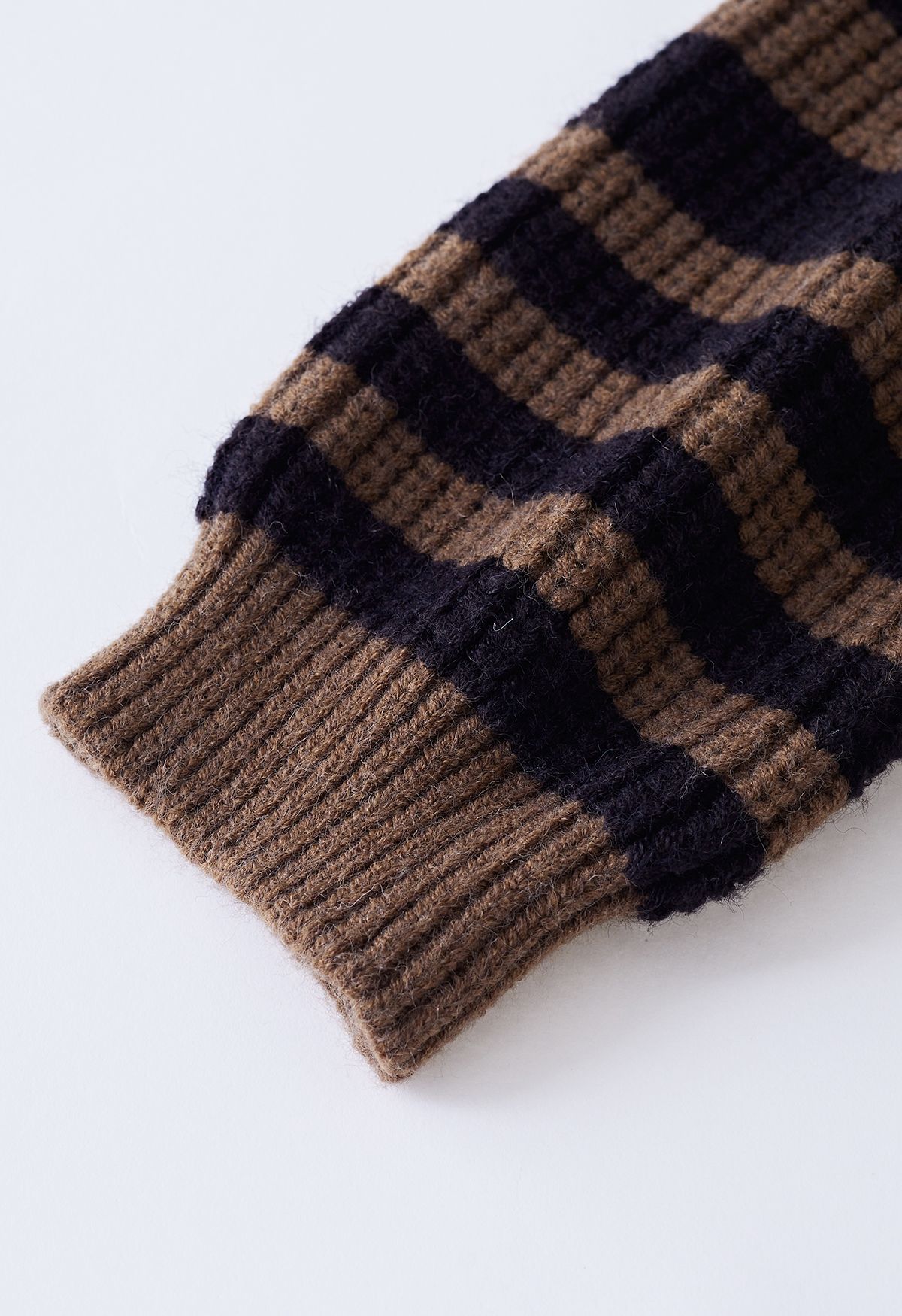 Detachable Scarf Striped Knit Sweater in Brown