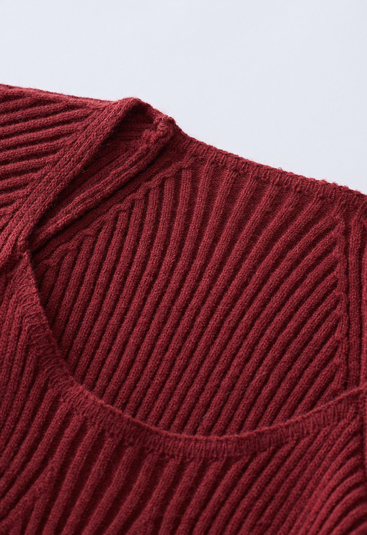 Wide Round Neck Rib Knit Top in Burgundy