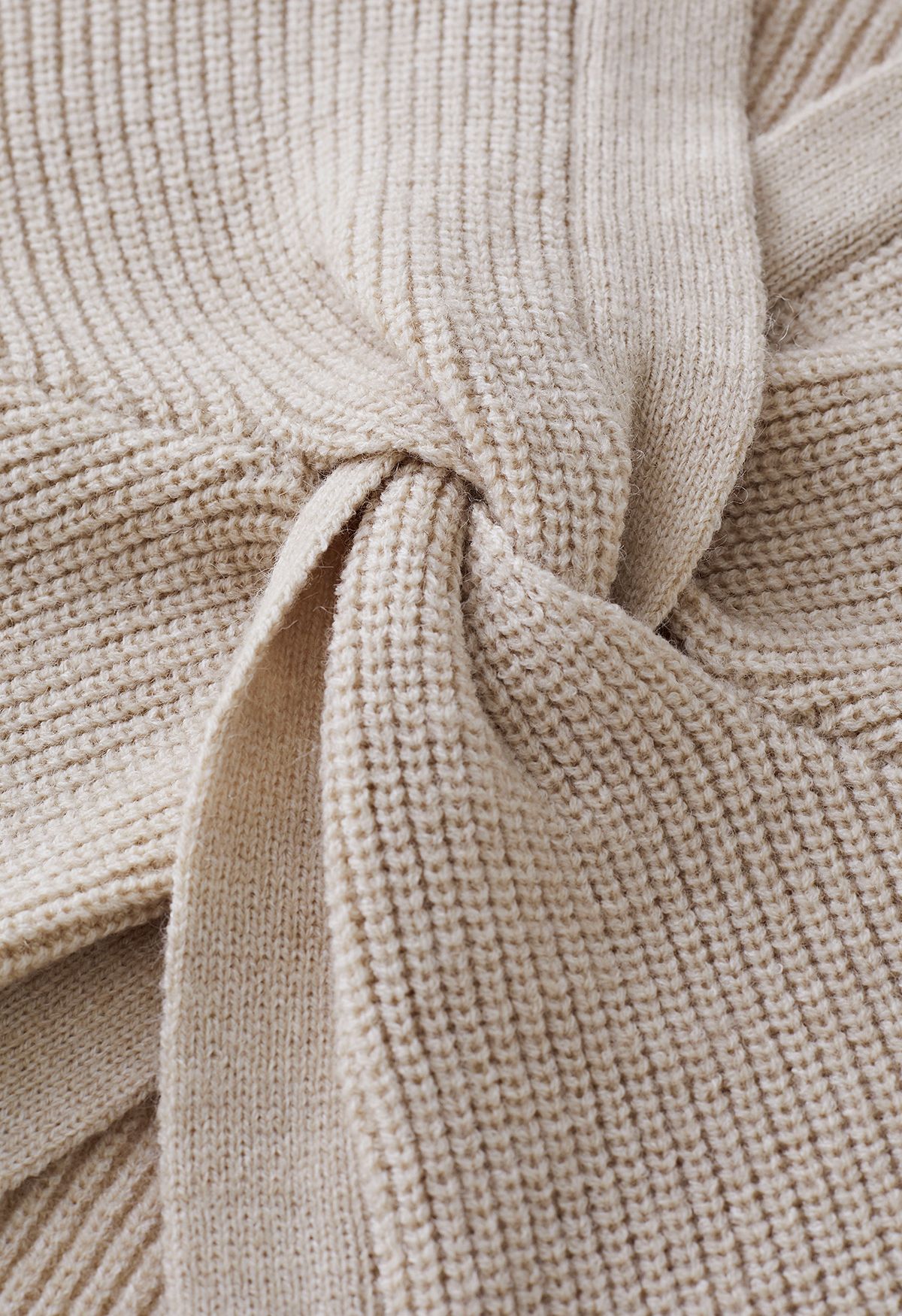 Twist Front Solid Color Sweater in Light Tan