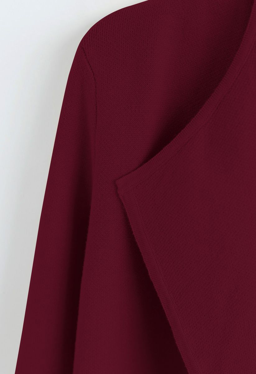 Classy Open Front Knit Coat in Burgundy