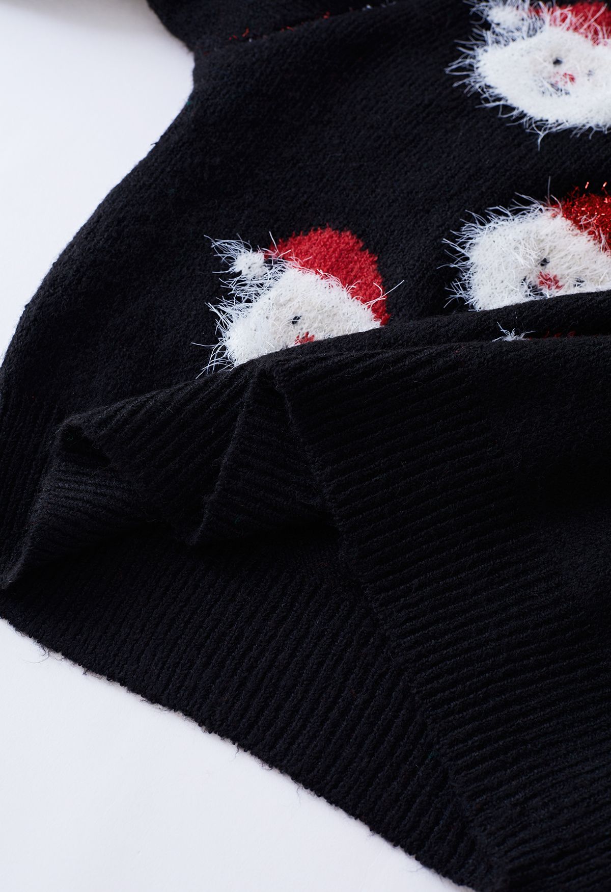 Fuzzy Santa Claus Knit Top in Black