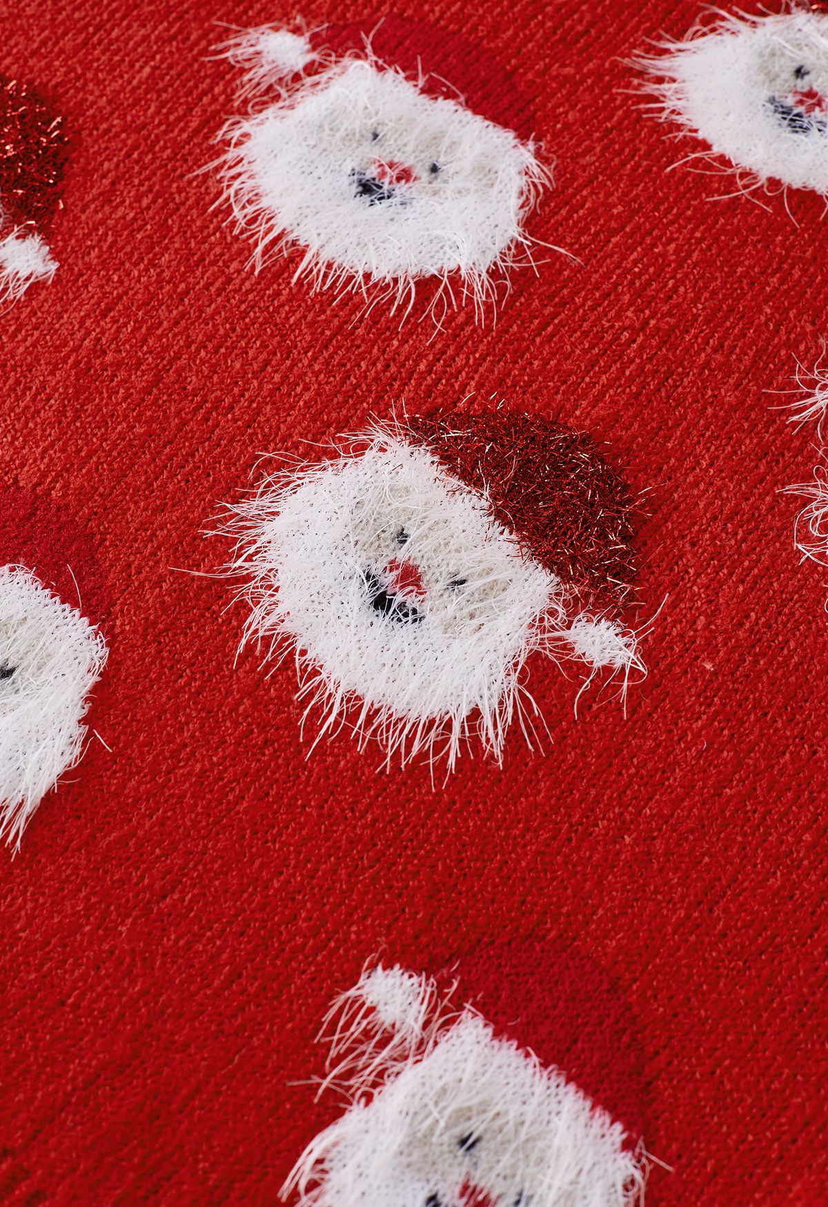 Fuzzy Santa Claus Knit Top in Red