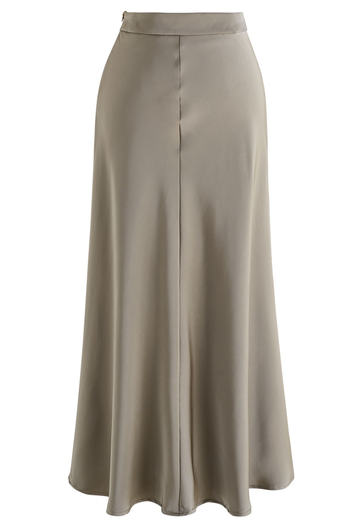 Middle Seam Smooth Satin Drape Maxi Skirt in Taupe