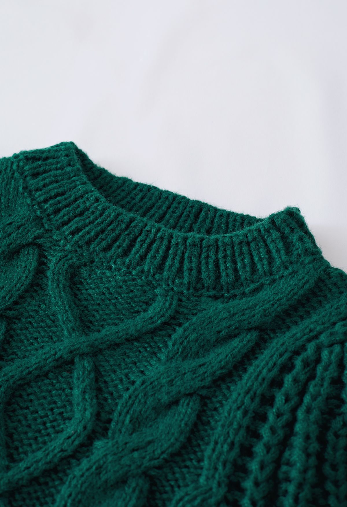 Bubble Sleeve Braided Ribbed Sweater in Dark Green