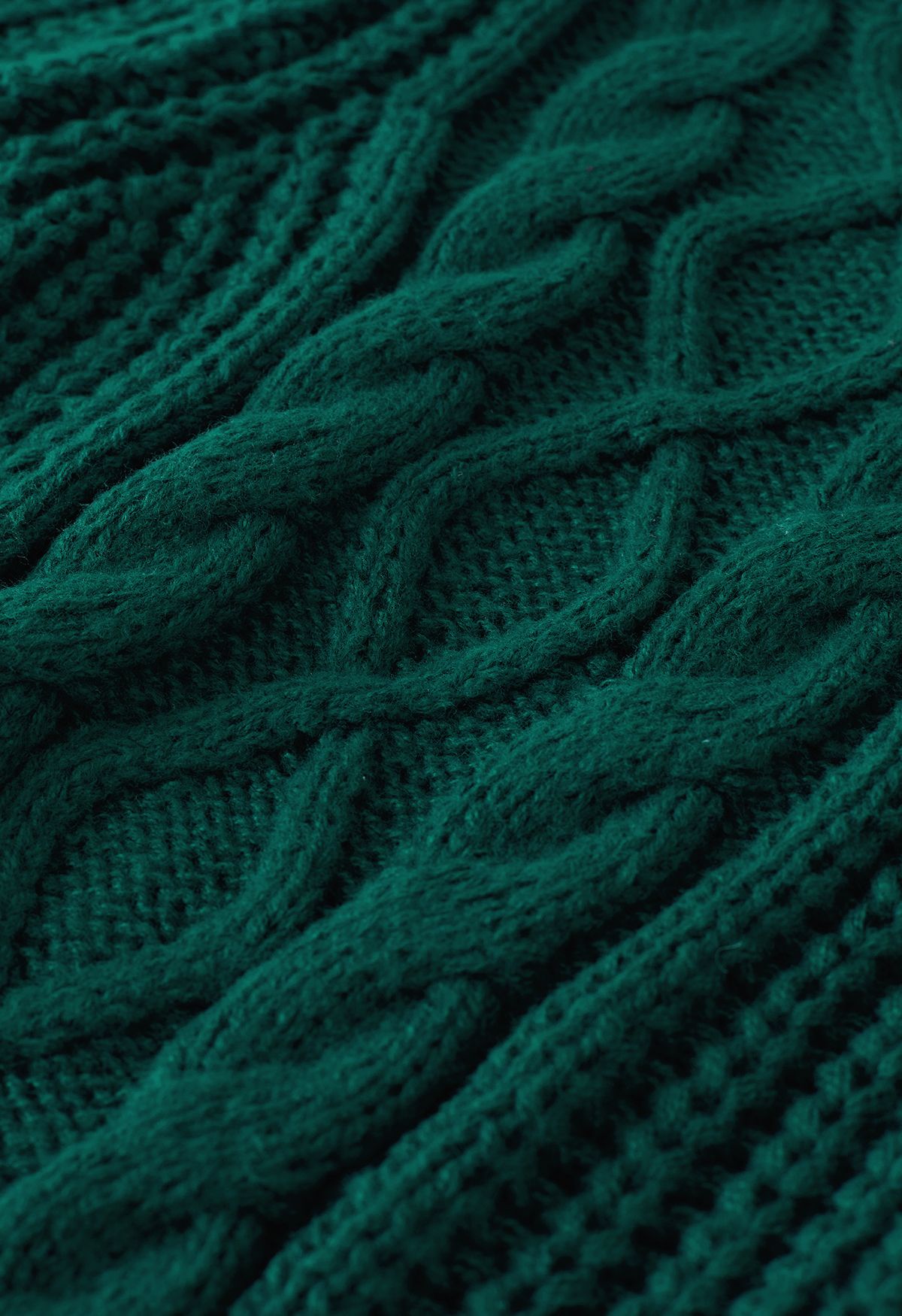 Bubble Sleeve Braided Ribbed Sweater in Dark Green