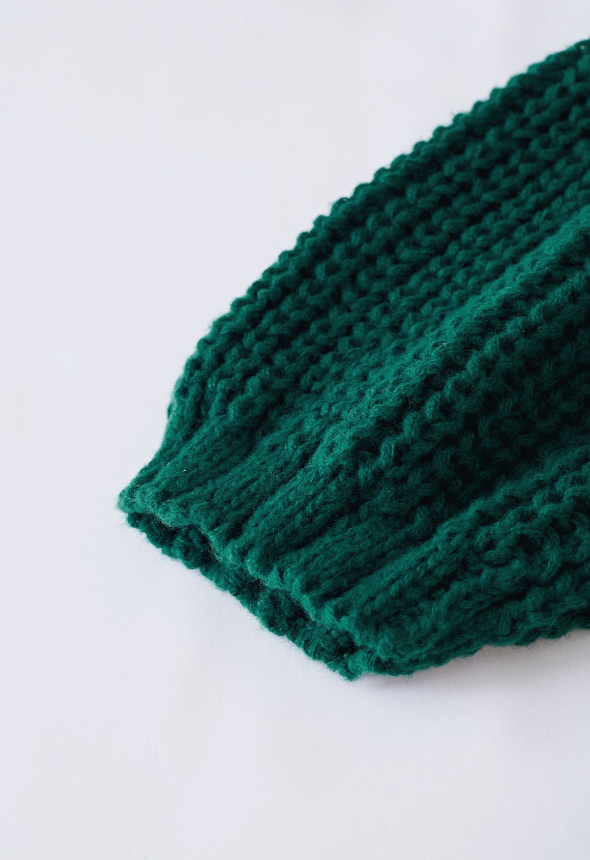 Bubble Sleeve Braided Ribbed Sweater in Dark Green