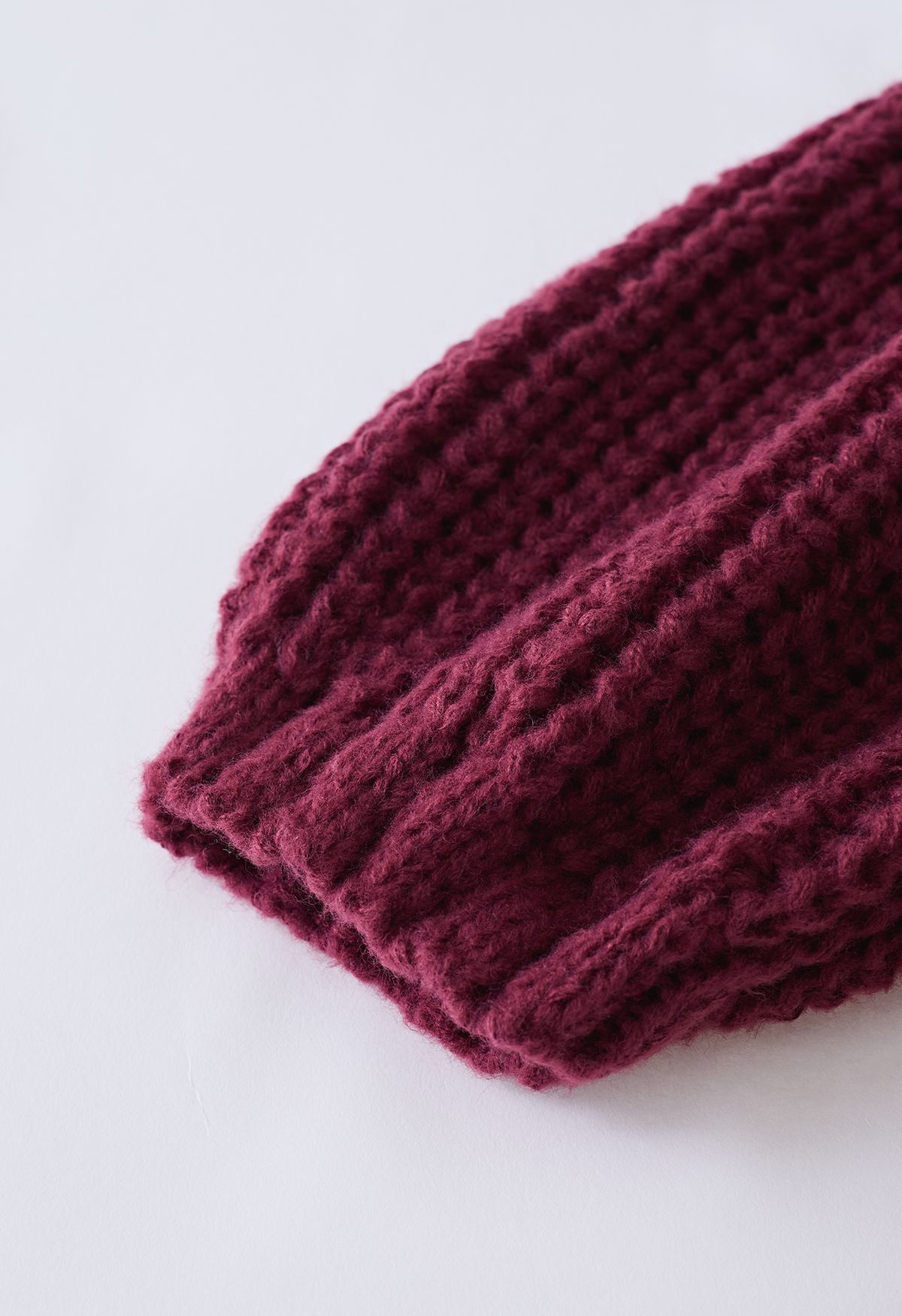 Bubble Sleeve Braided Ribbed Sweater in Burgundy