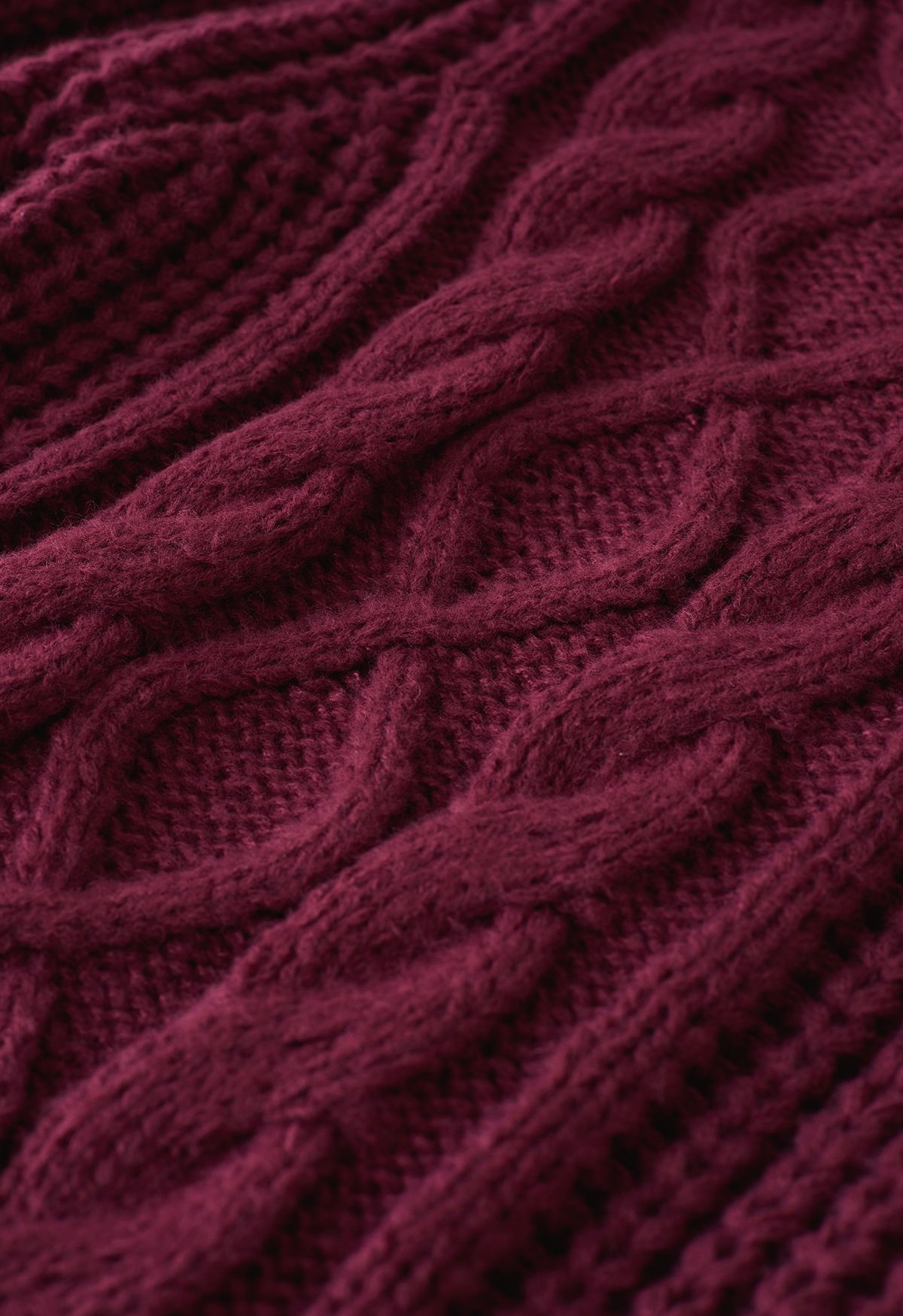 Bubble Sleeve Braided Ribbed Sweater in Burgundy