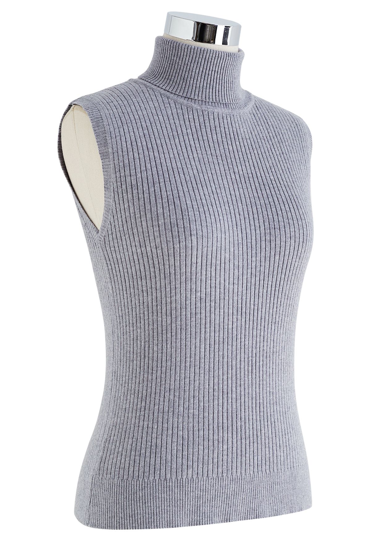 Turtleneck Soft Knit Sleeveless Top in Grey