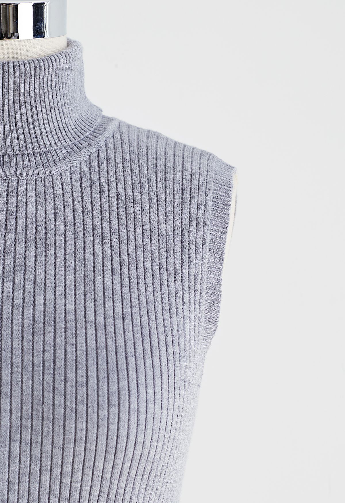 Turtleneck Soft Knit Sleeveless Top in Grey