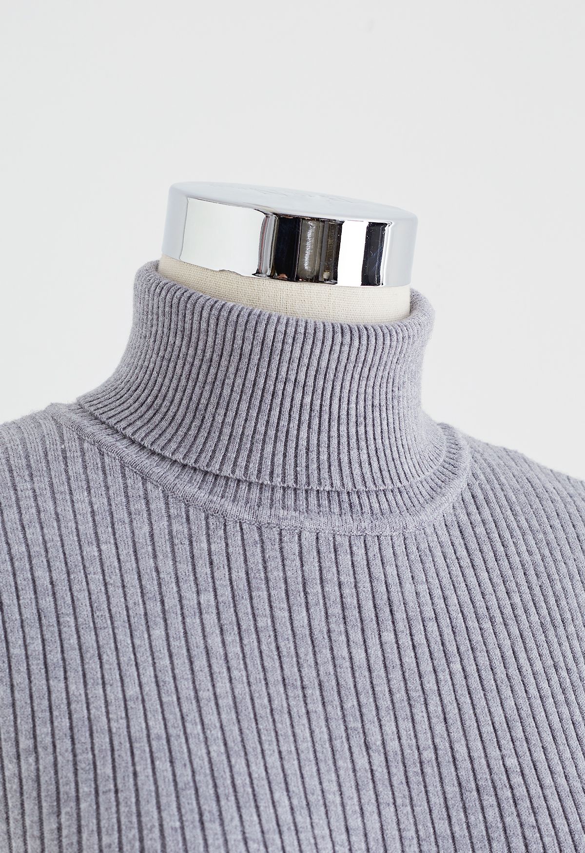 Turtleneck Soft Knit Sleeveless Top in Grey