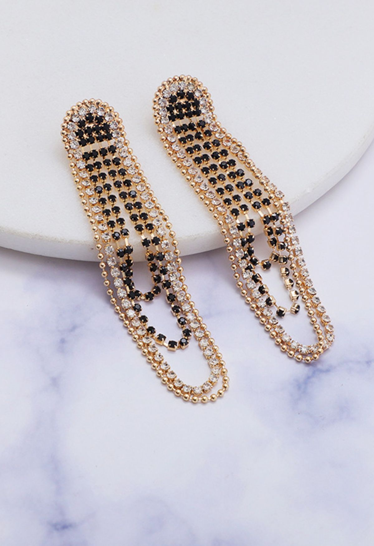 Gold Bead Diamond String Earrings