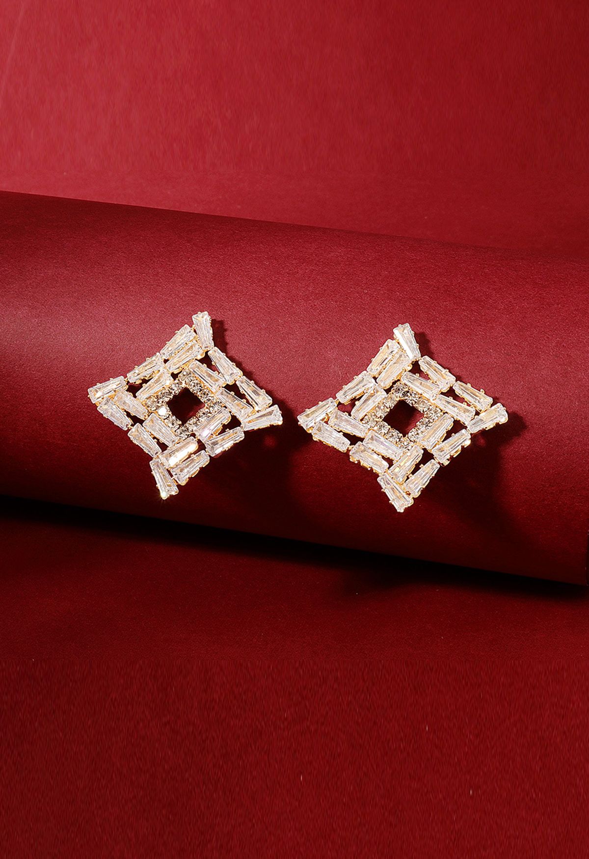 Irregular Hollow Square Shape Diamond Earrings