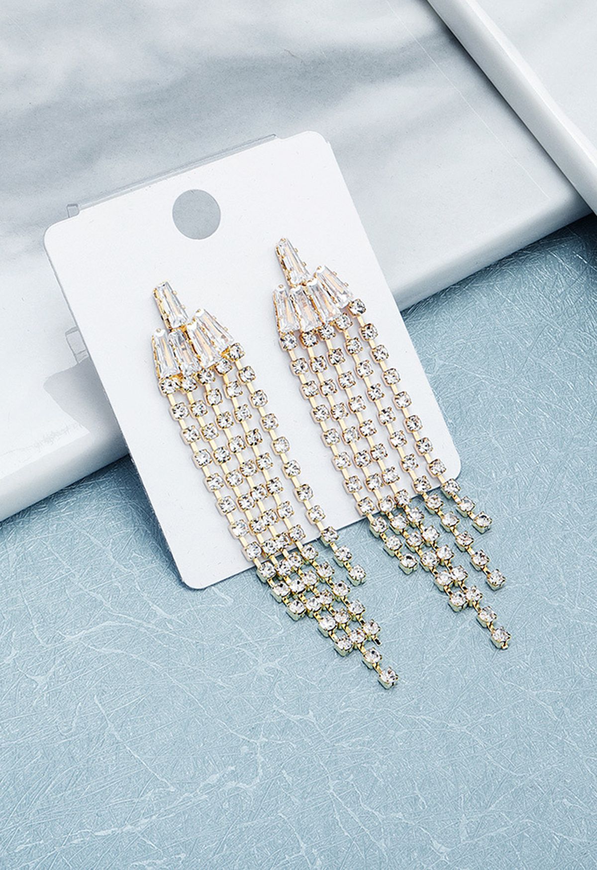 Gold Waterfall Diamond Tassel Drop Earrings