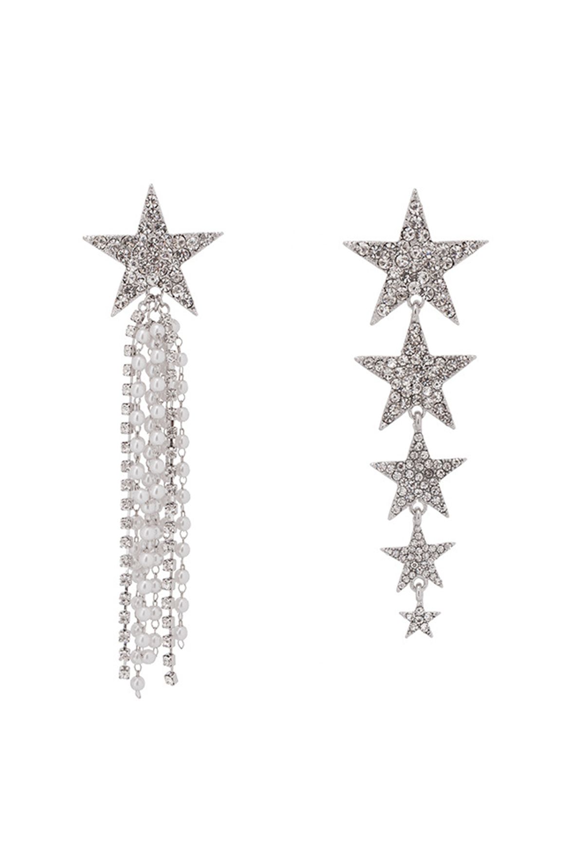 Asymmetric Star World Diamond Drop Earring