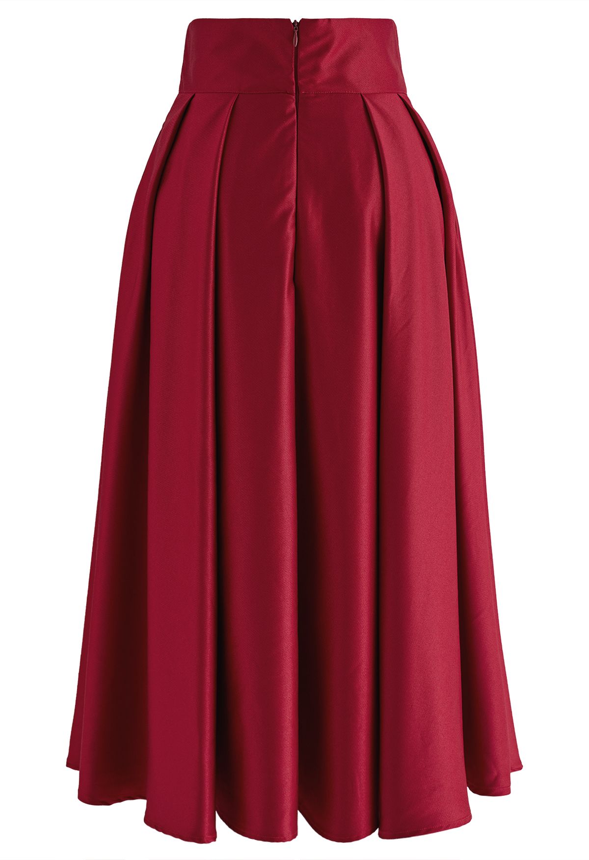 Pearl Heart Buttoned A-Line Midi Skirt in Red