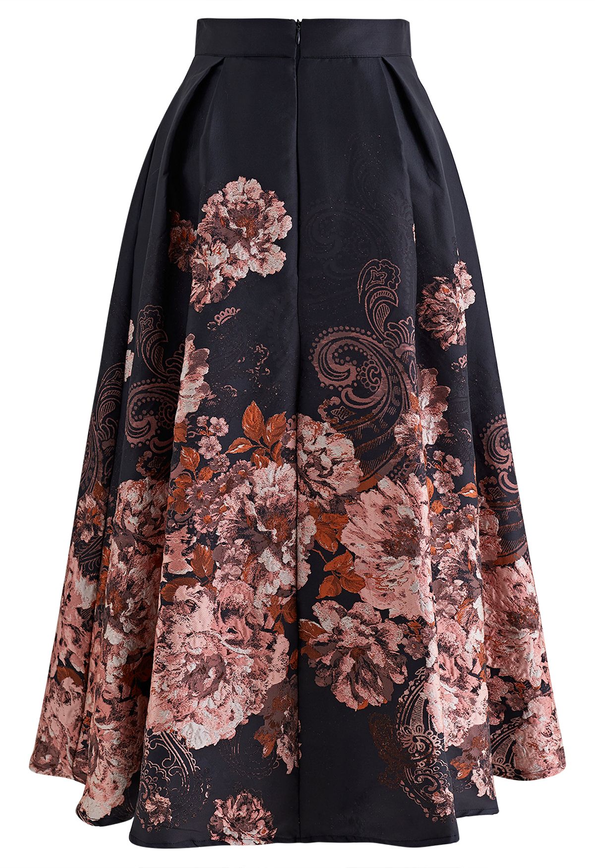 Bewitching Peony Jacquard Flare Skirt in Black