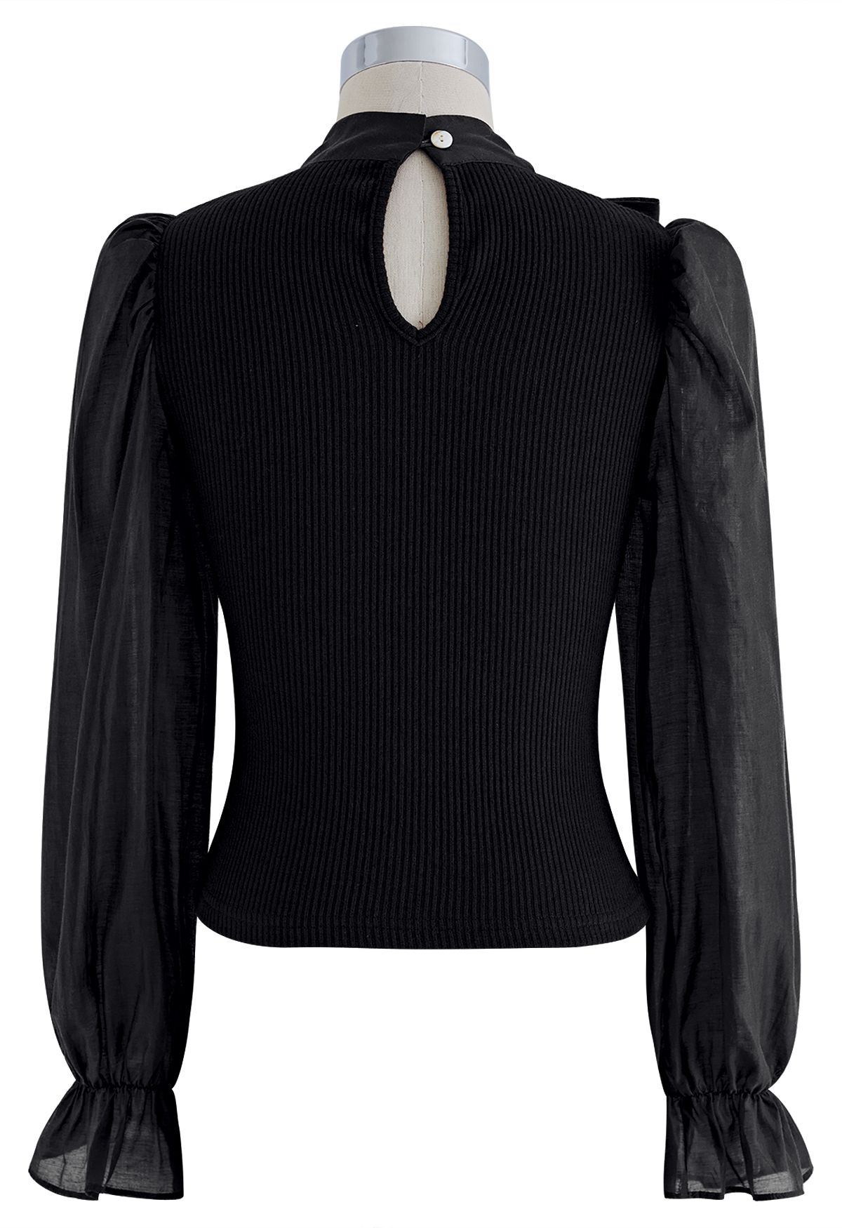 Detachable Bowknot Spliced Knit Top in Black