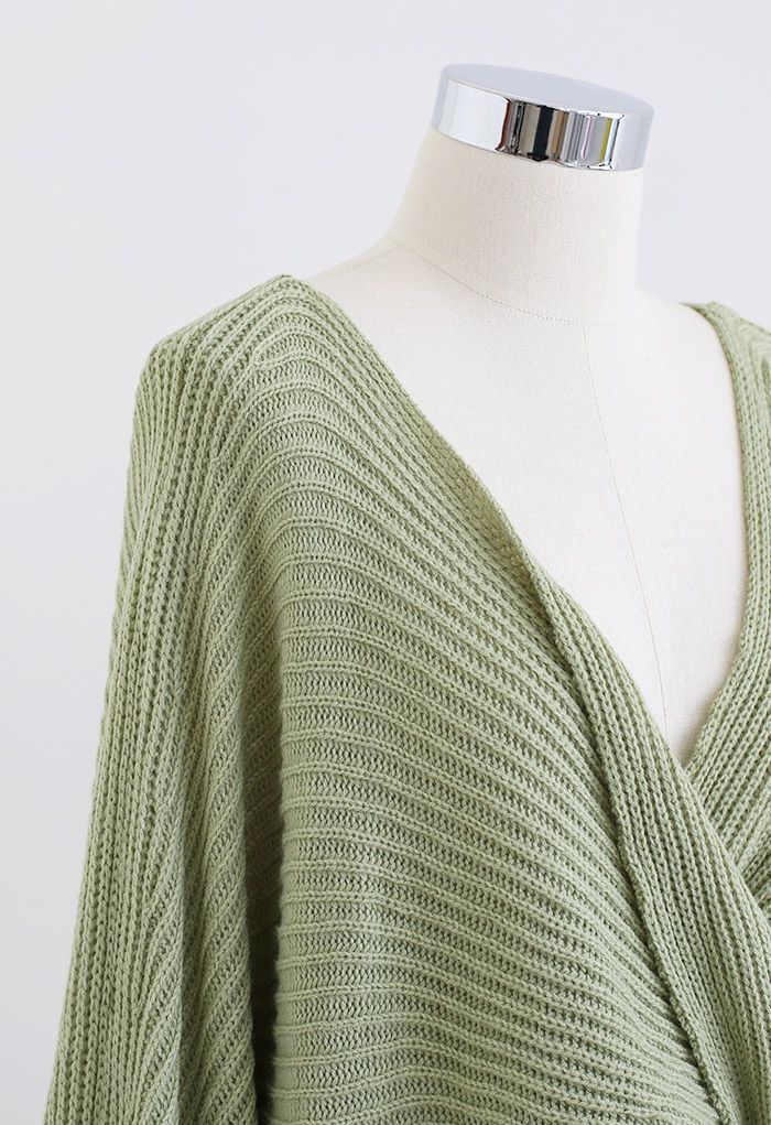 Twisted Front Batwing Sleeve Knit Sweater in Sage