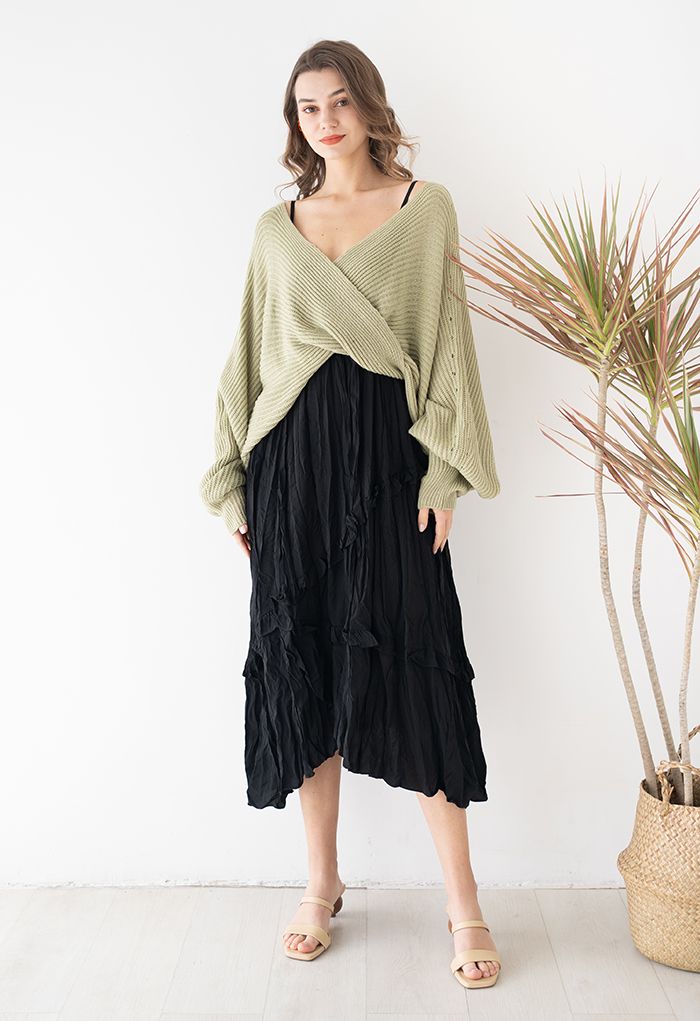 Twisted Front Batwing Sleeve Knit Sweater in Sage