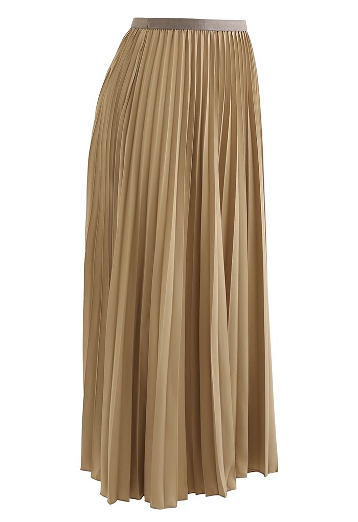 Simplicity Pleated Midi Skirt in Light Tan