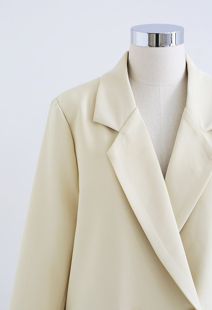 Double-Breasted Flap Pockets Blazer in Light Yellow