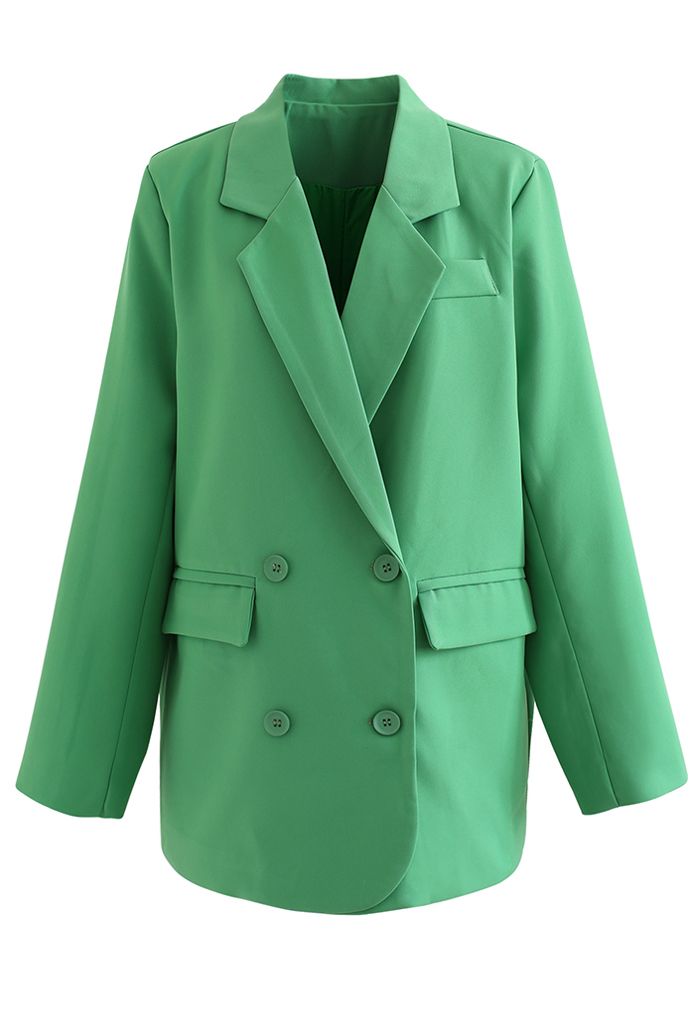 Double-Breasted Flap Pockets Blazer in Green