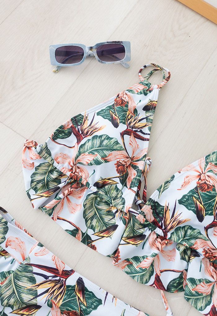 Tropical Print Ruffle Triangle Bikini Set