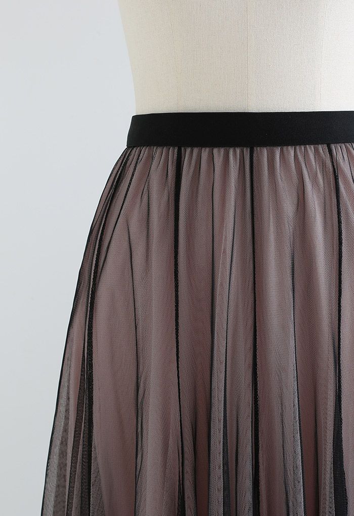 Mixture Color Panelled Tulle Maxi Skirt in Black