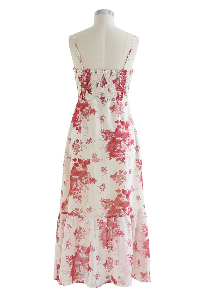 Plum Blossom Shirred Cami Midi Dress